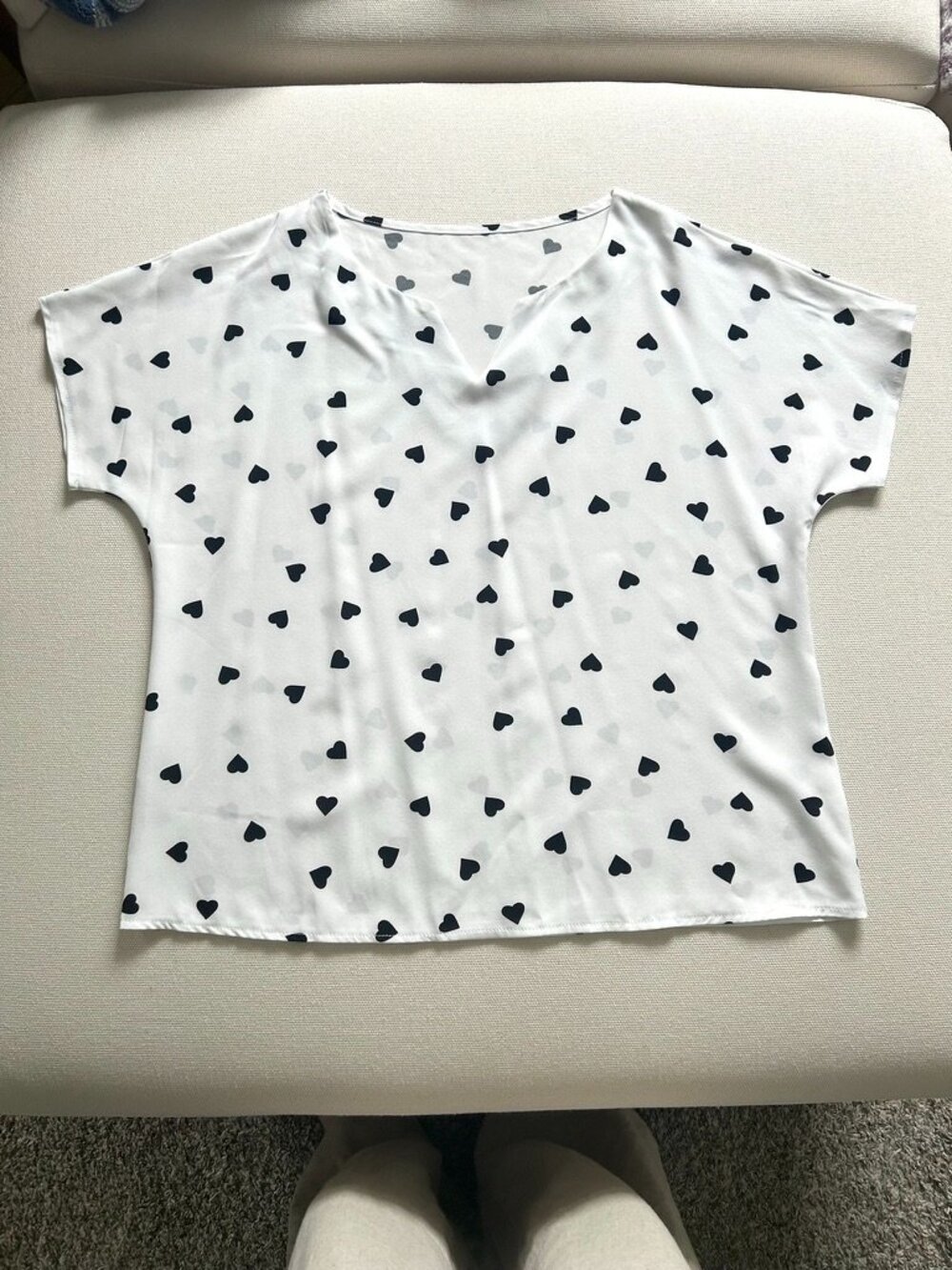 White and Black Heart Print Top